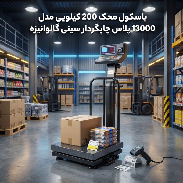باسکول محک 200 کیلویی مدل 13000 پلاس چاپگردار سینی گالوانیزه